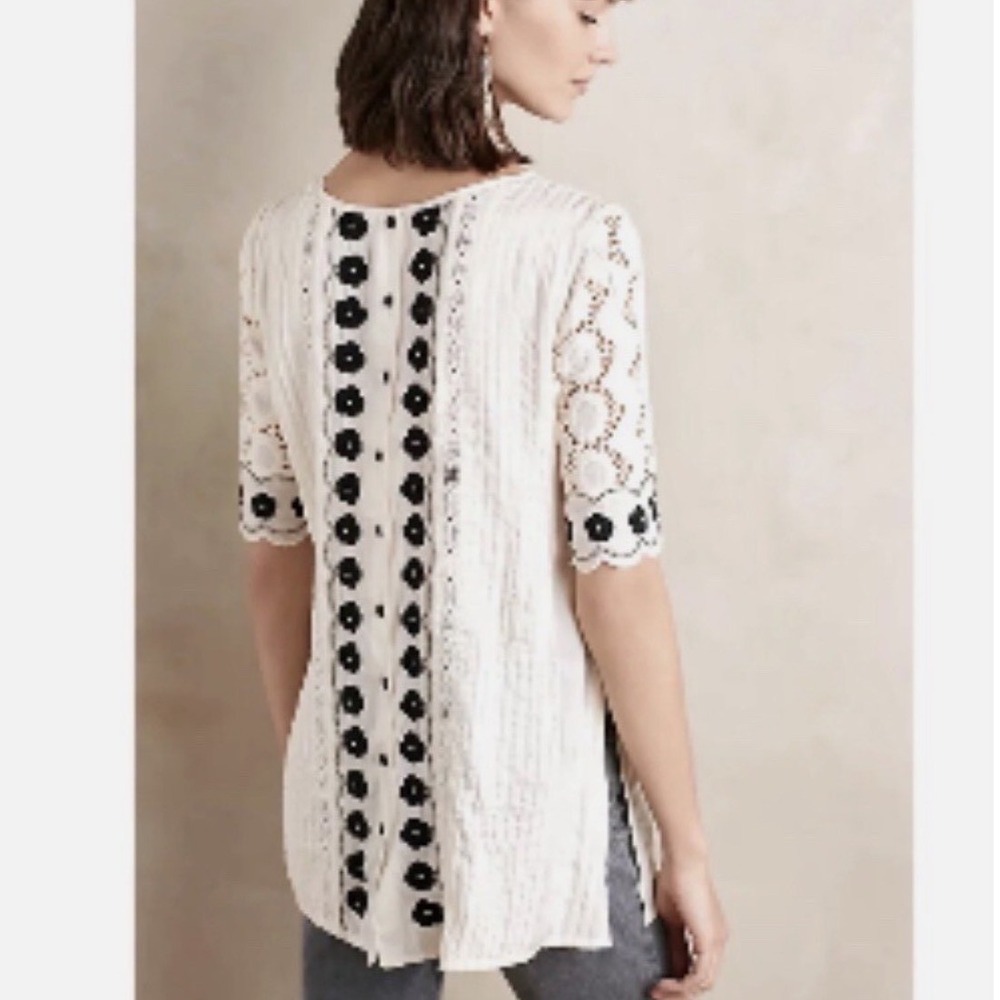 Anthropologie lace embroidered Top S Boho peasant Festival Cottagecore Romantic - Picture 3 of 13